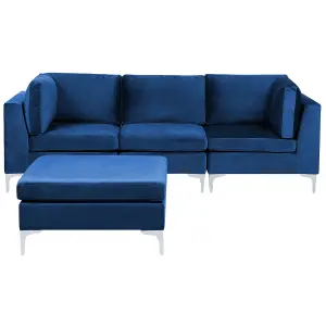 3 Seater Modular Velvet Sofa with Ottoman Blue EVJA