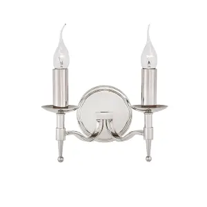 Luminosa Stanford 2 Light Indoor Twin Candle Wall Light Polished Nickel Plate, E14