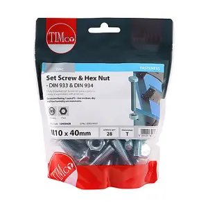 Timco - Set Screws & Hex Nuts - Grade 8.8 - Zinc (Size M10 x 40 - 28 Pieces)