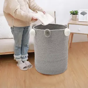 Grey Woven Laundry Basket Laundry Hamper Clothes Toy Storage Container Blanket Organizer