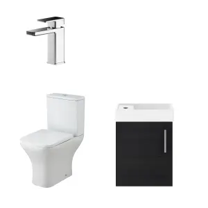 Saint Cloakroom Set - Wall Hung Vanity Basin Unit, Toilet Pan, Cistern, Seat & Mini Basin Tap - Charcoal Black/Chrome - Balterley