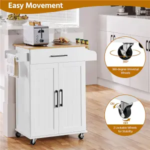 Yaheetech White Rolling Kitchen Cart with Drawer