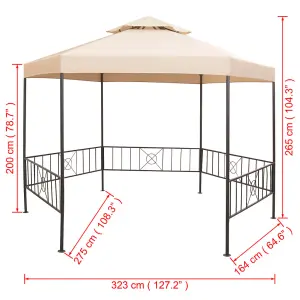 Berkfield Garden Marquee Gazebo Pavilion Tent Hexagonal Beige 323x265 cm