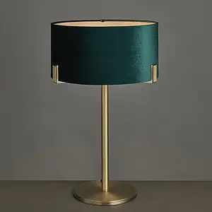 Luminosa Hayfield Table Lamp Matt Antique Brass Plate, Green Velvet Shade