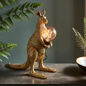 2 PACK Vintage Gold Kangaroo Table Light - Resin Figure - Matt Black Lamp Holder