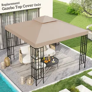 Outsunny 3(m) 2 Tier Garden Gazebo Top Cover Replacement Canopy Roof Deep Beige