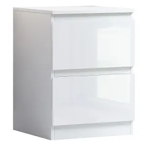 2 Drawer Bedside Table Nightstand High Gloss White