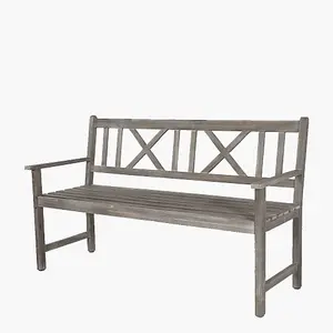 Grey 3 Seater Acacia Wood Bench For Garden