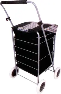 4 Wheel Folding Black And Check Print Shopping Trolley