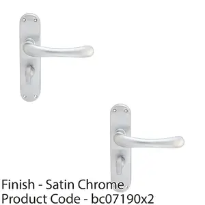 2 PACK - Rounded Smooth Bathroom Latch Door Handle - Satin Chrome Lever on Backplate