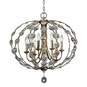 6 Bulb Chandelier Hanging Pendant Ceiling Light Burnished Silver LED E14 60W Bulb