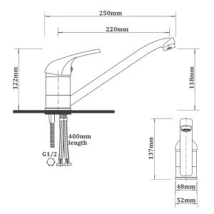 Matte Black Kitchen Taps Mixer, Modern Brass Single Lever 360 Swivel Kitchen Sink Taps with Braided Hoses