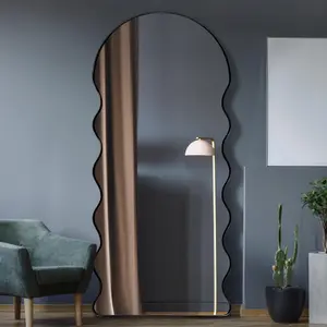 MirrorOutlet The Fluctus Black Metal Dome Arch Topped Wavy Frame Wall Mirror 180CM X 80CM