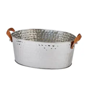 Large Leather Handled Champagne Cooler --Ice Bucket- Leather/Metal - L34 x W55 x H23 cm - Silver