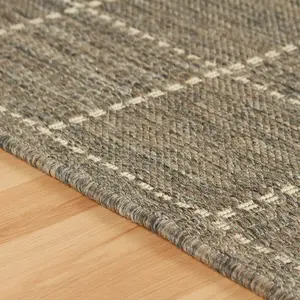 Checked Flatweave Grey Anti Slip Bordered Rug for Living Room, Bedroom and Dining Room-60cm X 110cm