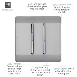 Trendiswitch BRUSHED STEEL 2 Gang 1 or 2 way Light Switch