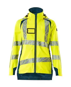 Mascot Accelerate Safe Ladies Lightweight Outer Shell Jacket (Hi-Vis Yellow/Dark Petroleum)  (XXXX Large)