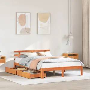 Berkfield Bed Frame with Drawers without Mattress Wax Brown 120x200 cm