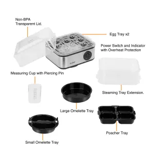 VonShef Egg Boiler and Poacher, Electric Egg Cooker & Omelette Maker 3 in 1 for 16 Boiled Eggs, 500W, Auto Shut Off, Transparent