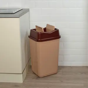 URBNLIVING 50L Cappuccino Colour Plastic Waste Recycling Bin With Butterfly Lid for Kitchen or Office