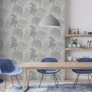 Oriental Garden Wallpaper Soft Blue Arthouse 909809