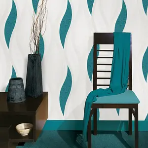 Wave Embossed Textured Wallpaper - Turquoise - E62001