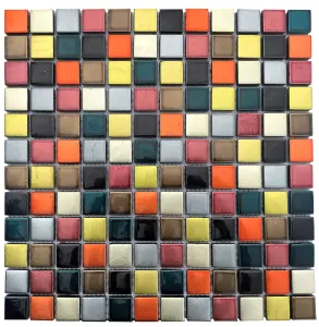 Fiesta Multicolour Gloss Handmade effect Glass 3x3 Mosaic tile, (L)300mm (W)300mm