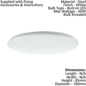 Flush Ceiling Light Colour White Shade White Plastic Bulb LED 60W Included