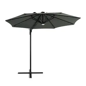 3M Round Cantilever Parasol with Solar Light and Parasol Base