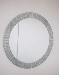 Large Round Wall Mounted Mirror Frameless Sunburst Glitter