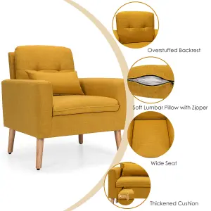 Costway Modern Upholstered Accent Sofa Chair Button Tufted Armchair Leisure Lounge Chair Yellow