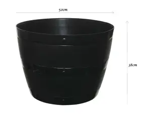 4x Large Black Barrel Planter Round Plastic Plant Pot 50cm Patio Garden Flower Tub