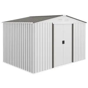 Outsunny 9 x 6FT Galvanised Garden Storage Shed with Sliding Door, Silver