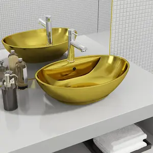 Berkfield Wash Basin with Overflow 58.5x39x21 cm Ceramic Gold