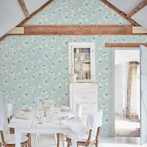 Shabby Chic by Rachel Ashwell Royal Bouquet Blue Floral Wallpaper