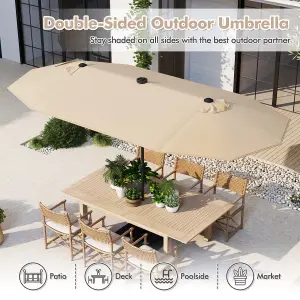 Costway 4M Double Sided Outdoor Umbrella Twin Large Patio Umbrella w/ Lights & Base