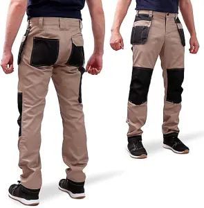 AGRI Trade Heavy Duty Mens Work Trousers Multi Pocket Reinforcing Stress Points Knee Pad Pockets - Beige (UK 36-38inch / EU54)