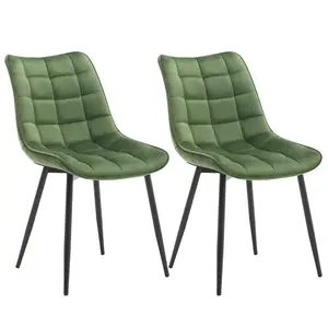 Set Of 4 Dining Room Chairs Kitchen Chair Cushioned Chair Design Chair With Backrests With Fabric Seat And Metal Frame Dark Green