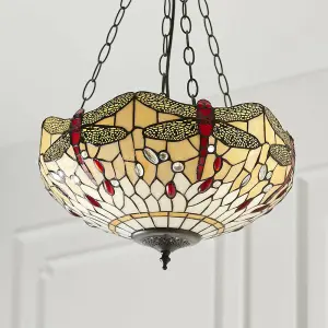 Tiffany Glass Hanging Ceiling Pendant Light Bronze & Dragonfly Lamp Shade i00105