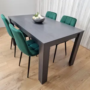 Grey Dining Table and 4 Green Velvet Chairs Kitchen Dining Table for 4 Dining Room Dining Sets