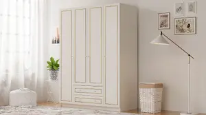 MARIE 4 Door 2 Drawer Gold White Wardrobe