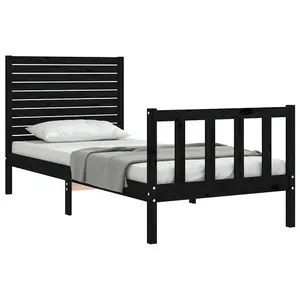 Berkfield Bed Frame with Headboard Black Single Solid Wood