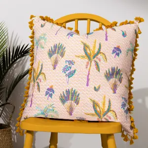 furn. Chamae Floral Tasselled 100% Cotton Polyester Filled Cushion