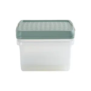 Wham Clip 2x 9L Square Plastic Storage Boxes with Secure Clip Lock Lids. L:29 x W:29 x H:15.5cm Clear/Green Milieu/Stone