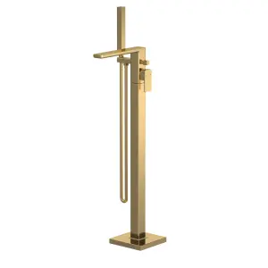 Freestanding Square Bath Shower Mixer Tap - Brushed Brass