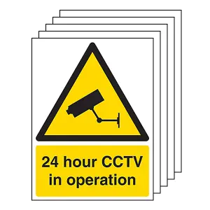 5x 24 HR CCTV IN OPERATION Security Sign - 1mm Rigid Plastic - A4 Size