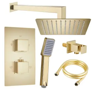 Brushed Brass Square Concealed Thermostatic Shower Valve Rainfall Set