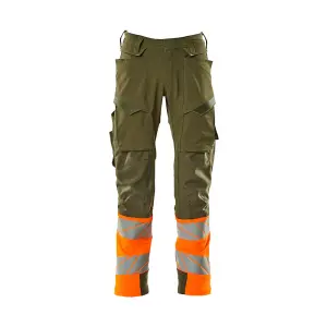 Mascot Accelerate Safe Trousers with Kneepad Pockets - Moss Green/Orange  (40.5) (Leg Length - Long)