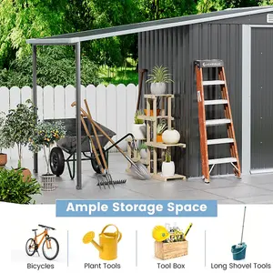 8x4 ft Apex Metal Shed Garden Storage Shed with Double Door and Sun Shelter