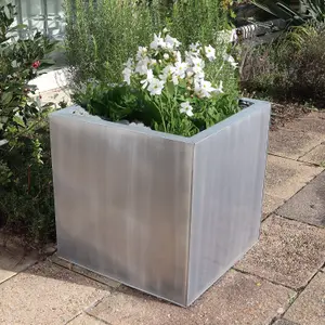 50cm Zinc Galvanised Brushed Silver Square Planter